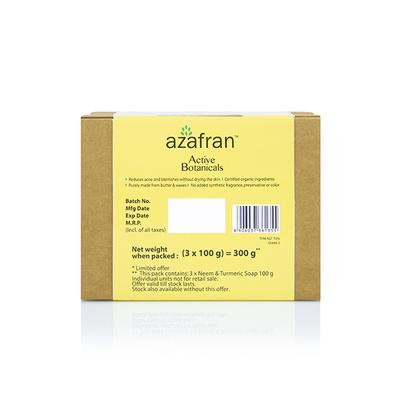 Azafran Active Botanicals Organic Neem & Turmeric Bath Bar (Pack Of 3) 300 gm - Soaps
