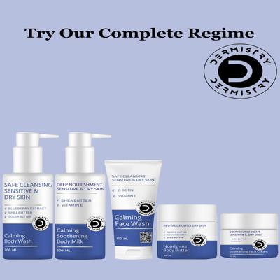 Dermistry Revitalize Ultra Dry Skin Nourishing Body Butter 100 ml + Safe Cleansing Sensitive & Dry Skin Calming Face Wash 100 ml - Face Wash & Cleansers