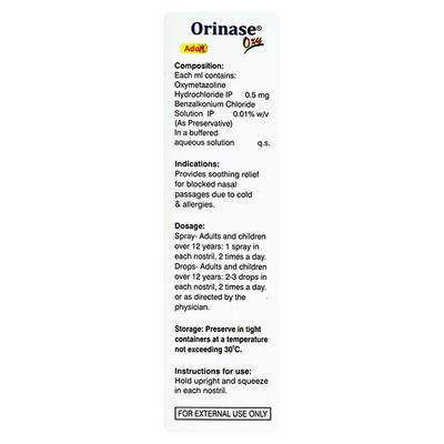 ORINASE OXY ADULT Nasal Spray 10ml - Nasal Congestion-Nas