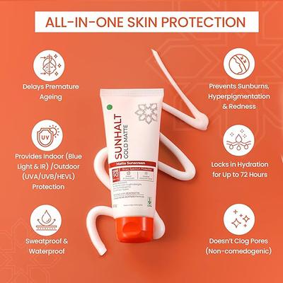 SUNHALT GOLD MATTE SPF 90+ PA+++ UVA/UVB/IR/BROAD SPECTRUM Sunscreen 50g - Sun Protectors-Emo