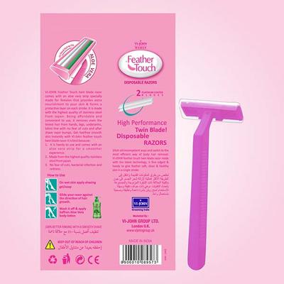 Vi-John Feather Touch Twin Blade Shaving Razors with Lubricating Aloe Vera Strip for Women 5's - Hair Removal Cream