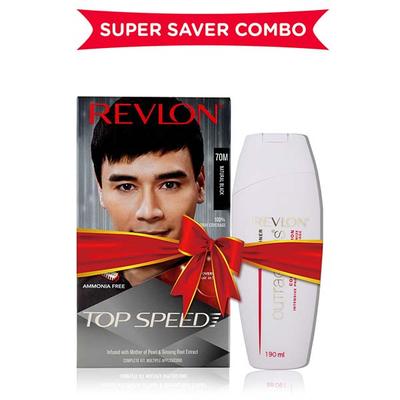 Revlon Top Speed Hair Color For Men - Natural Black 70M with Outrageous Conditioner 270 ml - Crème