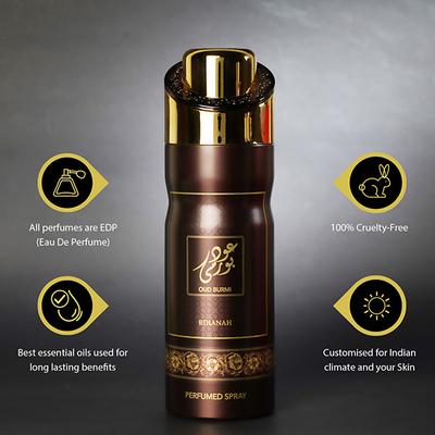 RIHANAH Oud Burmi Deodorant For Men, Perfume body Spray 200 ml - Men Deodorants/Roll-Ons