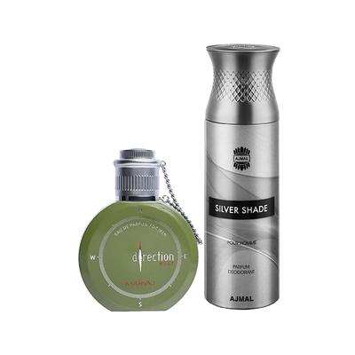 Maryaj Direction West EDP Green Spicy Perfume And Ajmal Silver Shade Homme Deodorant Citrus Woody Fragrance 300 ml - Men Perfumes (Edt/Edp)