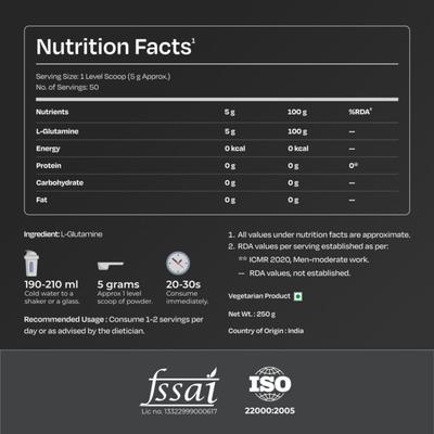 Nutrabay Pure 100% L-Glutamine Amino Acid - Unflavoured 250 gm - Amino Acids
