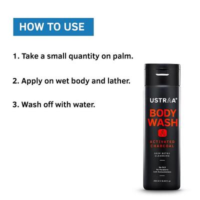 Ustraa Body Wash - Deep Detox Cleansing - Activated Charcoal (For Men) 200 ml - Shower Gels & Body Wash