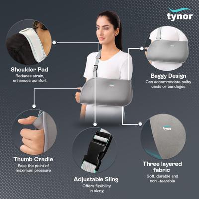 Tynor Pouch Arm Sling Baggy - Grey (XXL) (C 06) - Abdomen/Neck/Arm/Elbow Supports