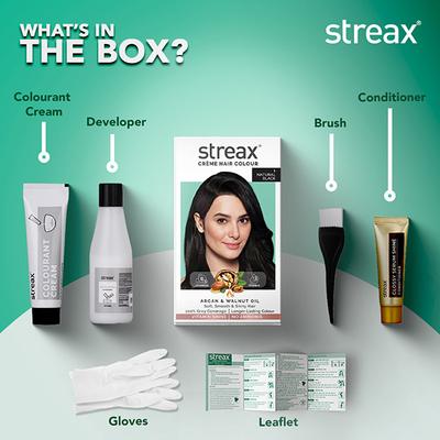 Streax Hair Colour - Natural Black (60gm+60ml+20gm) 1's - Crème