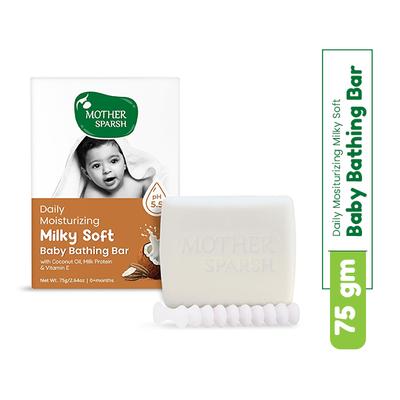 Mother Sparsh Daily Moisturizing Milky Soft Baby Bathing Bar With Coconut Oil-Milk Protein and Vitamin E 75 gm - Bathing Essentials