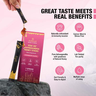 Bargad KSM-66 Ashwagandha Honey Sticks - Strawberry Flavour 7's - Speciality Medicines