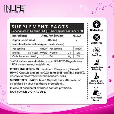 INLIFE Alpha Lipoic Acid Capsules 60's - Diabetes (Fitness)