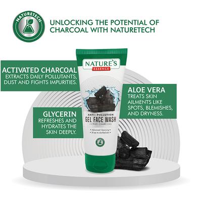 Nature's Essence Anti-Pollution Gel Face Wash Active Charcoal 100 ml - Face Wash & Cleansers