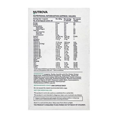 NUTROVA MULTIVITAMIN FOR VEGANS Capsule 60's - Supplements-Vam