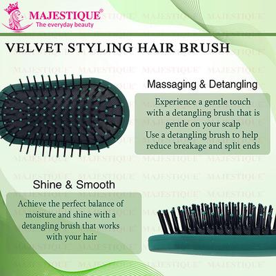 Majestique Styling Hair Brush, Nylon Round-Tip Bristles Hair Comb for Detangling, Separating, Shaping - Velvet Green 1's - Hair Brushes