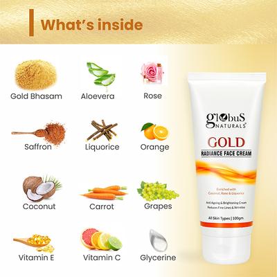 Globus Naturals Gold Radiance Anti Ageing & Brightening Face Cream 100 gm - Face Moisturizers