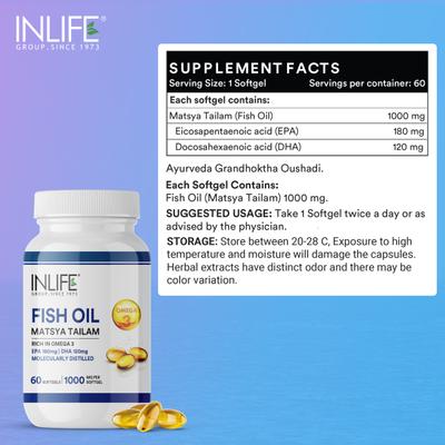 INLIFE Fish Oil 1000 mg Softgel 60's - Omega Fish Oil Fatty Acids