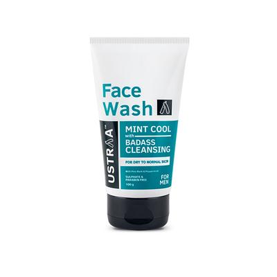 Ustraa Men's Face Wash for Dry Skin To Normal Skin -With Pine Bark & Peppermint Mint Cool 100gm - Face Wash & Cleansers
