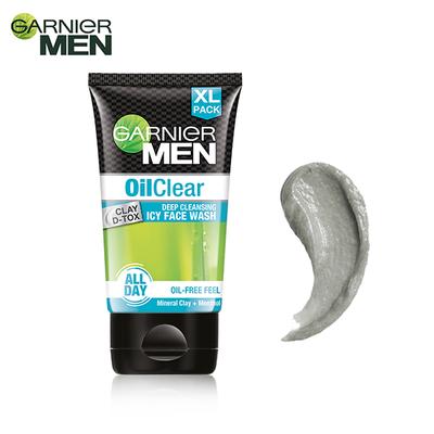 Garnier Men Oil Clear Clay D-Tox Deep Cleansing Icy Face Wash Mineral Clay+Menthol 150gm - Face Washes