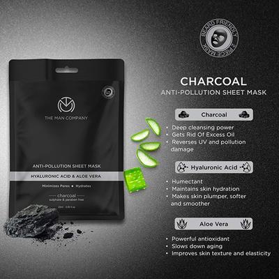 The Man Company Charcoal Face Sheet Mask - 25 ml (Pack of 2) 1's - Sheet Masks