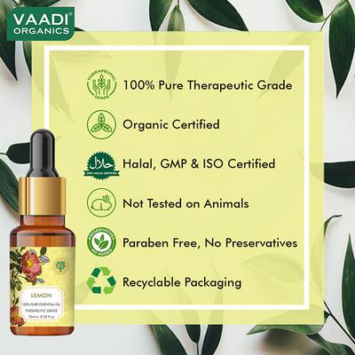 Vaadi Herbals Lemon Essential Oil - Lightens Skin, Reduces Dandruff, Uplifts Mood - 100% Pure Therapeutic Grade 10 ml - Essential Oils
