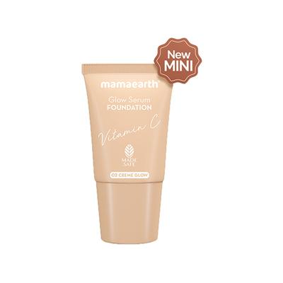Mamaearth Glow Serum Foundation Mini Tube with Vitamin C & Turmeric for 12-Hour Long Stay- 02 Creme Glow 12-Hour Long Stay, 2X Instant Glow 18 ml - Foundation