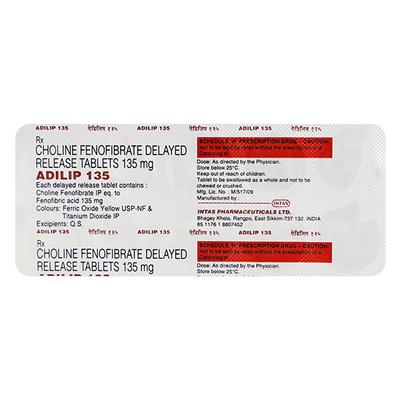 Adilip 135mg Tablet 10'S - High Cholesterol-Dys