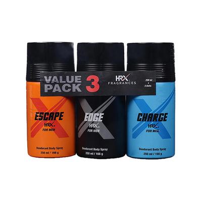 HRX Edge for Men Deodorant 250ml With Escape Deodorant 250ml and Charge Deodorant 250ml 1's - Men Deodorants/Roll-Ons