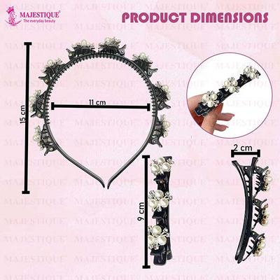 Majestique Double Layer Twist Plait Headband With Pearl Flower Alligator Clips - 3 Pcs Multicolor 1's - Hair Clips/Bands