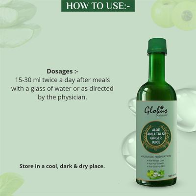 Globus Naturals Immunity Booster Aloevera Amla Tulsi Ginger Juice 500 ml - Ayurvedic Juices