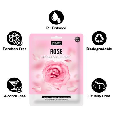 Jaquline USA Rose Soothing,Moisturizing And Hydrating Sheet Mask 25 ml serum 1's - Sheet Masks