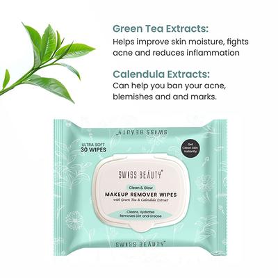 Swiss Beauty Clean and Glow Makeup Remover Wipes, 30 Wipes 1's - Facial Wipes & Tissues