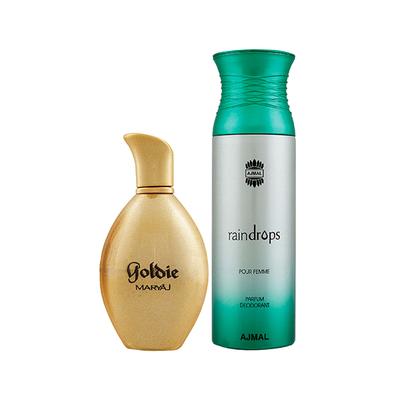 Maryaj Goldie EDP Fruity Floral Perfume And Ajmal Raindrops Femme Deodorant Floral Chypre Fragrance 300 ml - Women Perfumes (Edt/Edp)