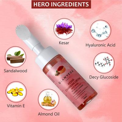 Glamveda Kesar Chandan Ubtan Foaming Face Wash With Soft Silicone Brush 150 ml - Face Washes