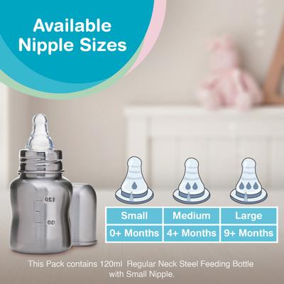 Vega Baby & Mom Steel Feeding Bottle Regular Neck 120 ml - Feeding & Nursing