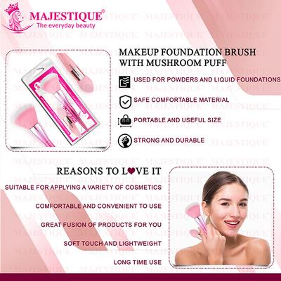Majestique Makeup Foundation Brush with Mushroom Puff for liquid, powder, Cream - Multicolor 1's - Face Brush