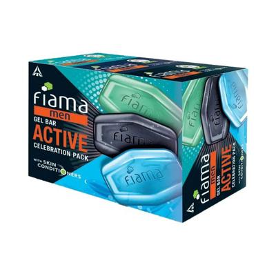 Fiama Men Gel Bar Active Celebration Pack With 3 Unique Gel Bars, With Skin Conditioners 375 gm - Soaps