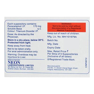 NEOMOL 170 Anal Suppositories 5's - Pain relief-Nsa