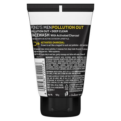 Pond's Men Pollution Out Activated Charcoal Deep Clean Facewash 100 gm - Face Washes
