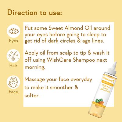 Wishcare 100% Pure Cold Pressed Sweet Almond Oil For Healthy Hair And Glowing Skin 200 ml - Hair Oils