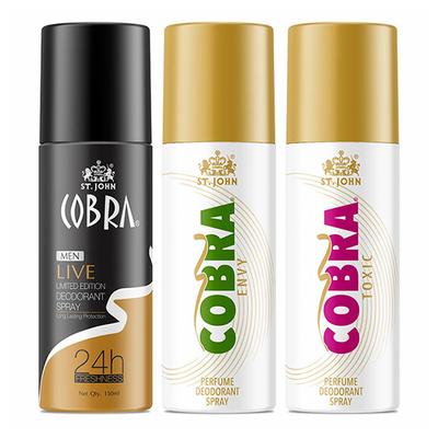 St. John Live Limited Edition Deodorant Spray 150 ml + Cobra Envy Deodorant Spray 150 ml + Cobra Toxic Deodorant Spray 150 ml - Men Deodorants/Roll-Ons