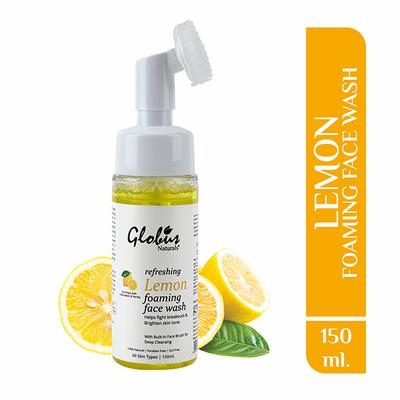 Globus Naturals Refreshing Lemon Fairness Foaming Face Wash With Silicon Face Massage Brush 150 ml - Face Wash & Cleansers