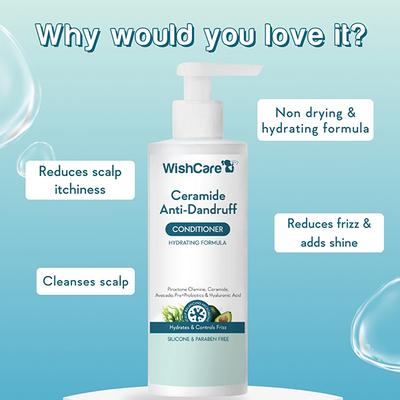 Wishcare Ceramide Anti Dandruff Conditioner - Piroctone Olamine, Pre+Probiotics & Hyaluronic Acid 200 ml - Highlighters & Illuminators