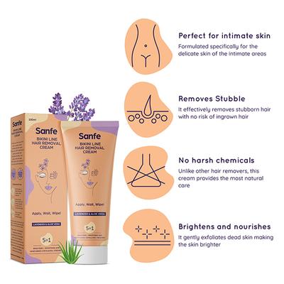 Sanfe Bikini Line Hair Removal Cream - Lavender & Aloe Vera 50 gm - Shaving & Hair Removal