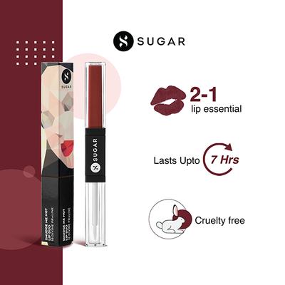 SUGAR Cosmetics Smudge Me Not Lip Duo - 18 Divine Praline (Dusty Burgundy) 3.5 ml - Lipsticks