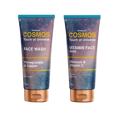 Cosmos by Bewakoof Face Mask with Nourishing Hibiscus, Vitamin C AND Face Wash with Pomegranate, Copper Combo 200 ml - Face Packs