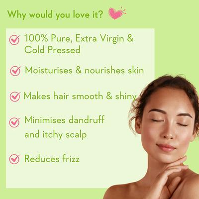 WishCare 100% Pure Cold Pressed Olive Oil for Dry & Frizzy Hair and Glowing Skin (200ml) - Hair Oils