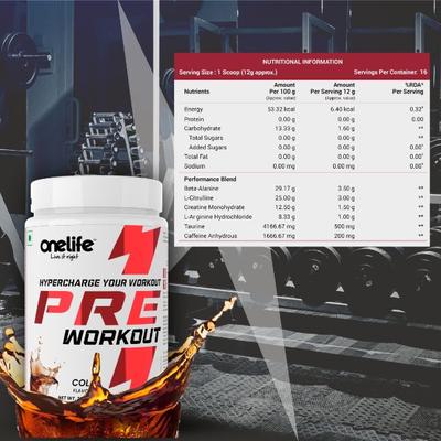 Onelife Preworkout Powder - Cola 200 gm - Workout Essentials