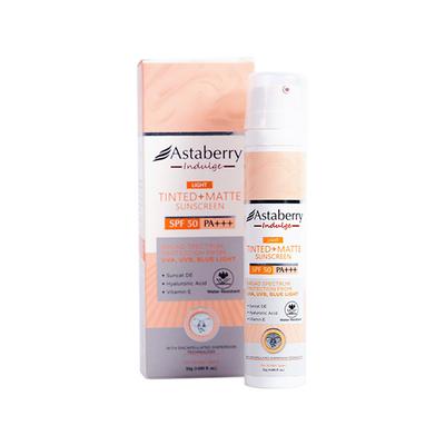 Astaberry Indulge Tinted Matte Sunscreen SPF 50 PA+++ For Broad Spectrum, Blue Light Protection (Light) 50 gm - Face Sunscreen