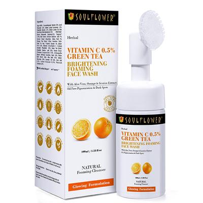Soulflower Herbal Vitamin C 0.5% Green Tea Brightening Foaming Face Wash 100 ml - Scrubs & Exfoliants