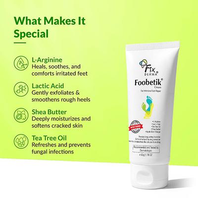 Fixderma Foobetik Cream, Foot cream, Heel Repair, for Calloused, or Chapped Skin, Paraben Free 50 gm - Night Cream